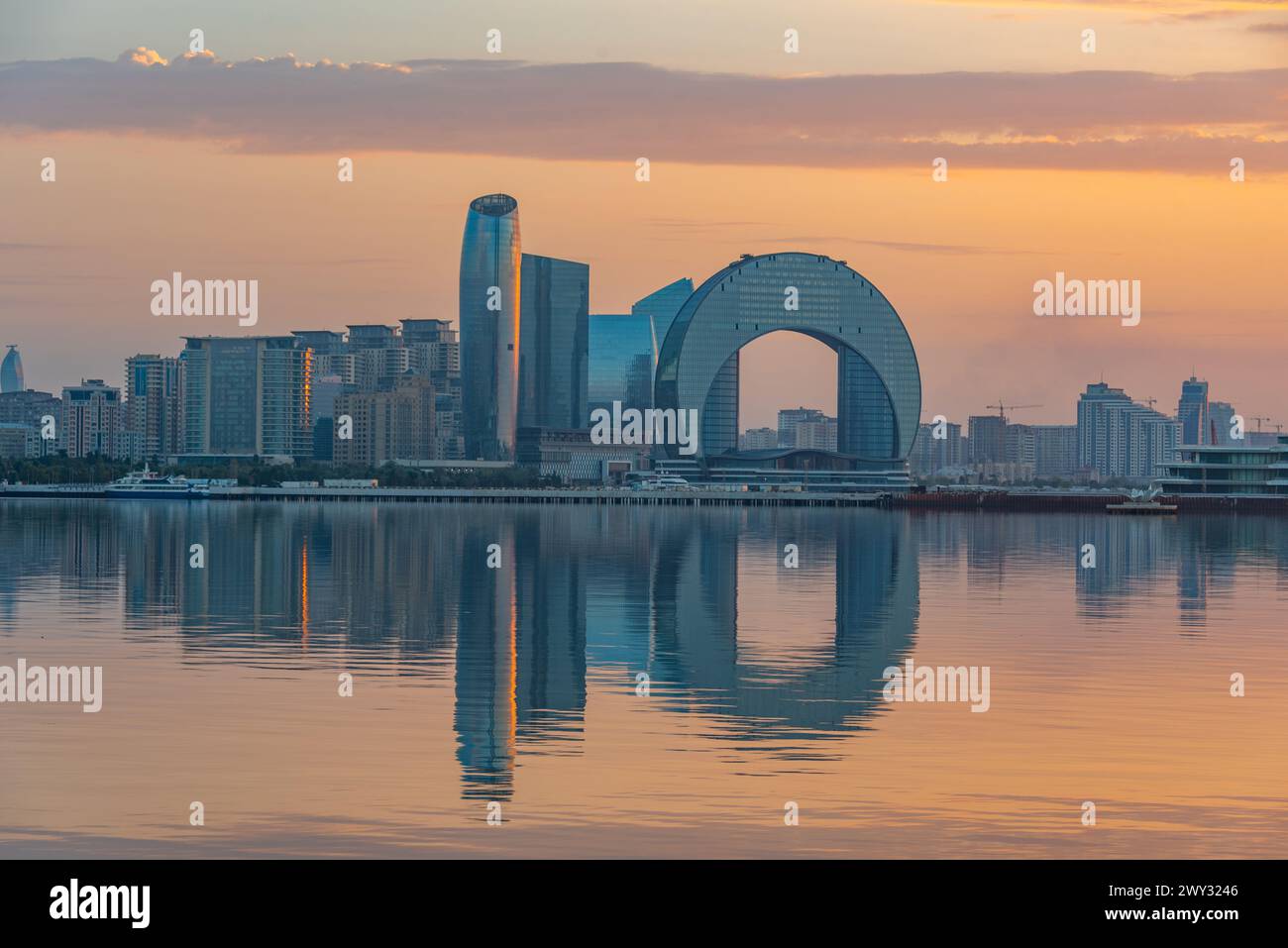 Sunrise at the waterfront of Baku, Azerbaijan Stock Photo