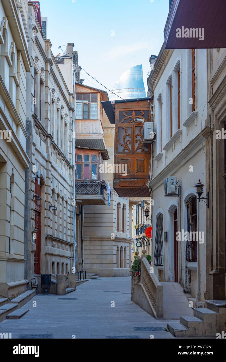 Sunrise view of a historical street in Baku, Azerbaijan Stock Photo