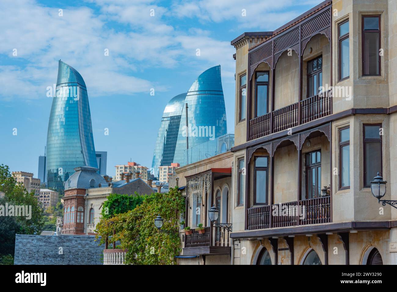 Mix of historical and contemporary architecture in the old town of Baku, Azerbaijan Stock Photo
