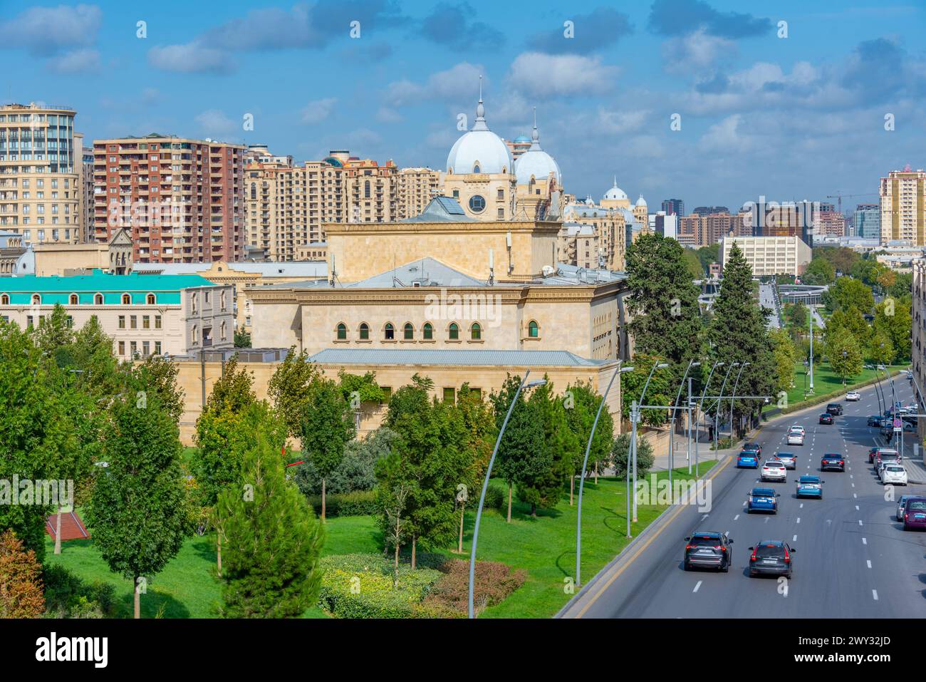 Road passing Azerbaijan State Academic Drama Theater in Baku Stock Photo