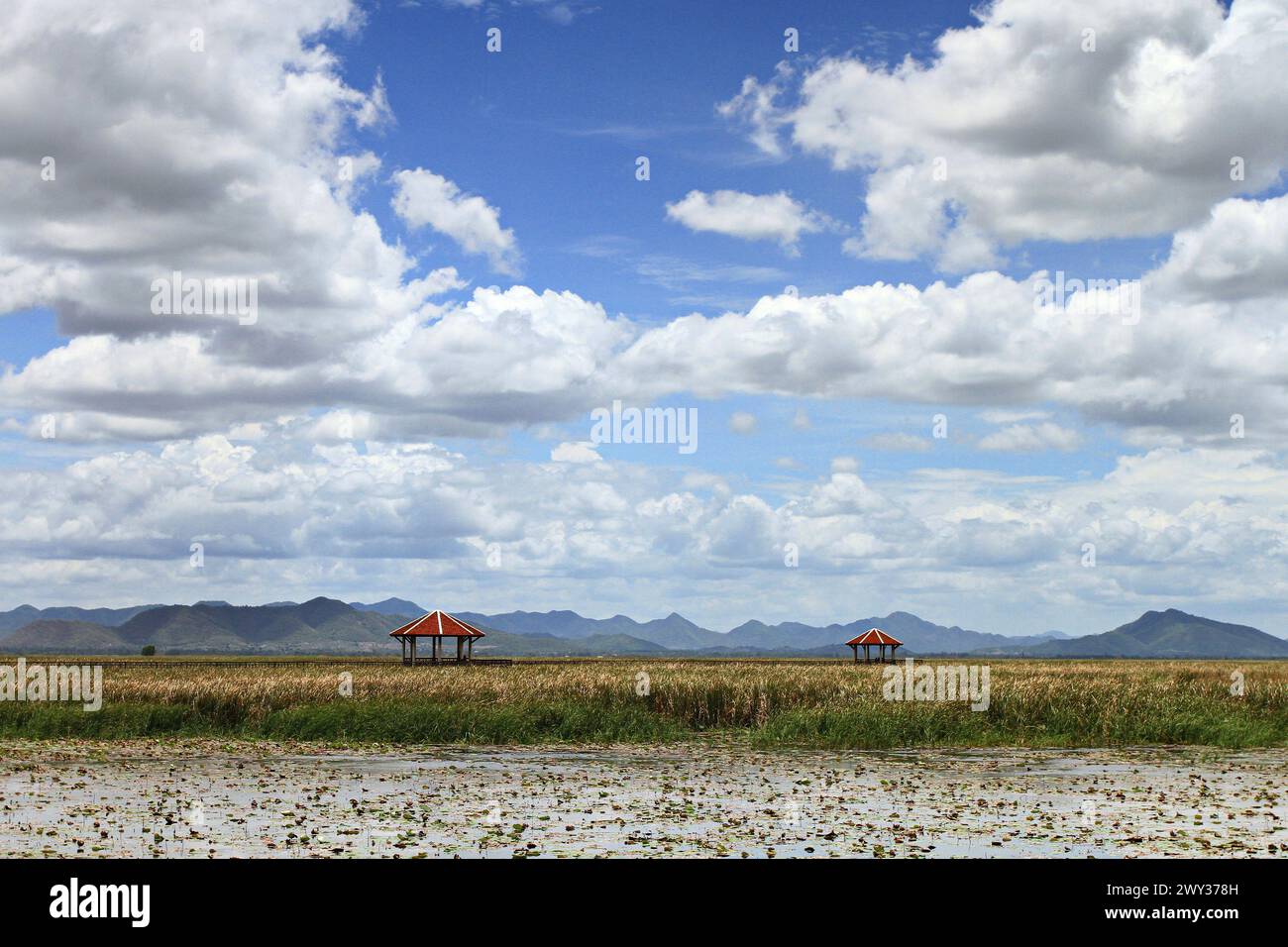 Beautiful Scenery Nature Trail and Small Pavilions at Khao Sam Roi Yot National Park. Prachuap Khiri Khan Province, Thailand Stock Photo