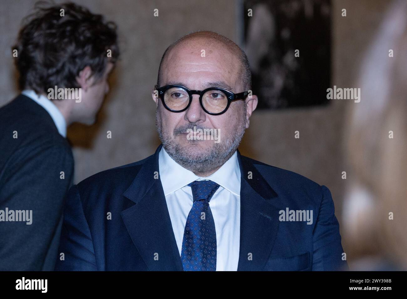 April 3, 2024, Rome, Italy: The Minister of Culture Gennaro Sangiuliano attends the photocall of the opening evening of the 14th edition of ''Rendez-Vous'' at Palazzo Farnese in Rome (Credit Image: © Matteo Nardone/Pacific Press via ZUMA Press Wire) EDITORIAL USAGE ONLY! Not for Commercial USAGE! Stock Photo