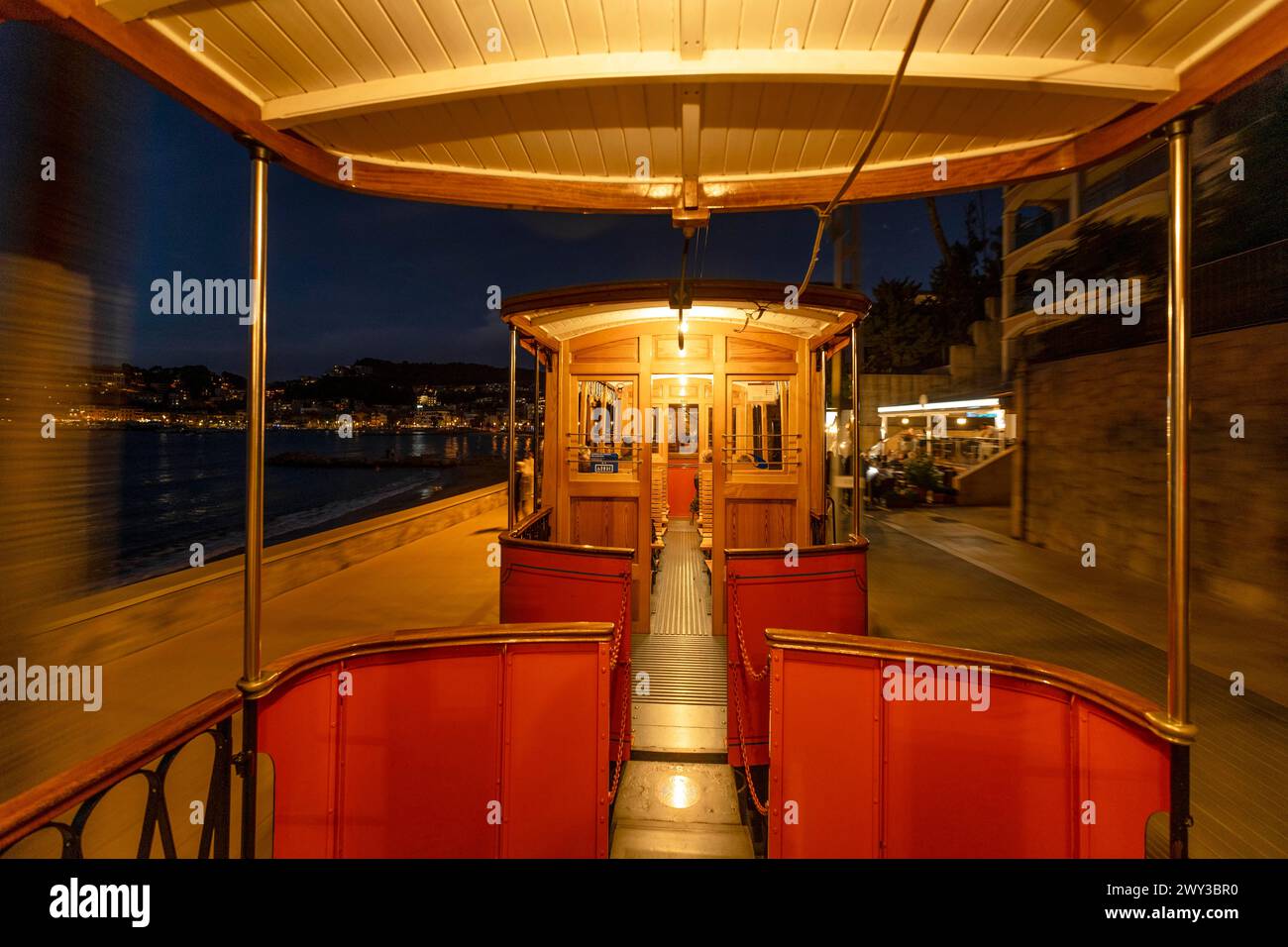 Traditional tram in Soller city, Mallorca, Spain Stock Photo