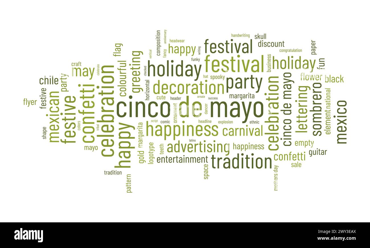 Cinco de Mayo word cloud template. Cultural concept vector background. Stock Vector