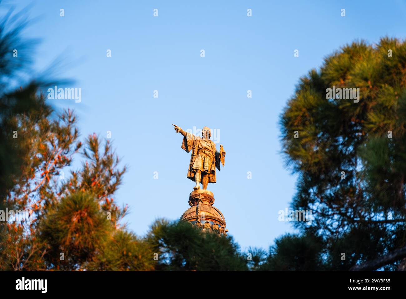 Columbus Column at the end of the Ramblas, Christopher Columbus points ...