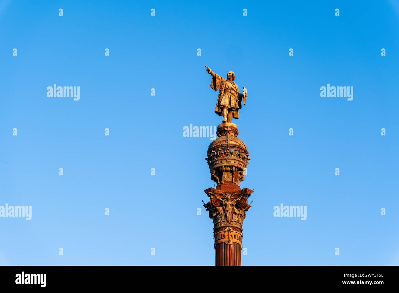 Columbus Column at the end of the Ramblas, Christopher Columbus points ...