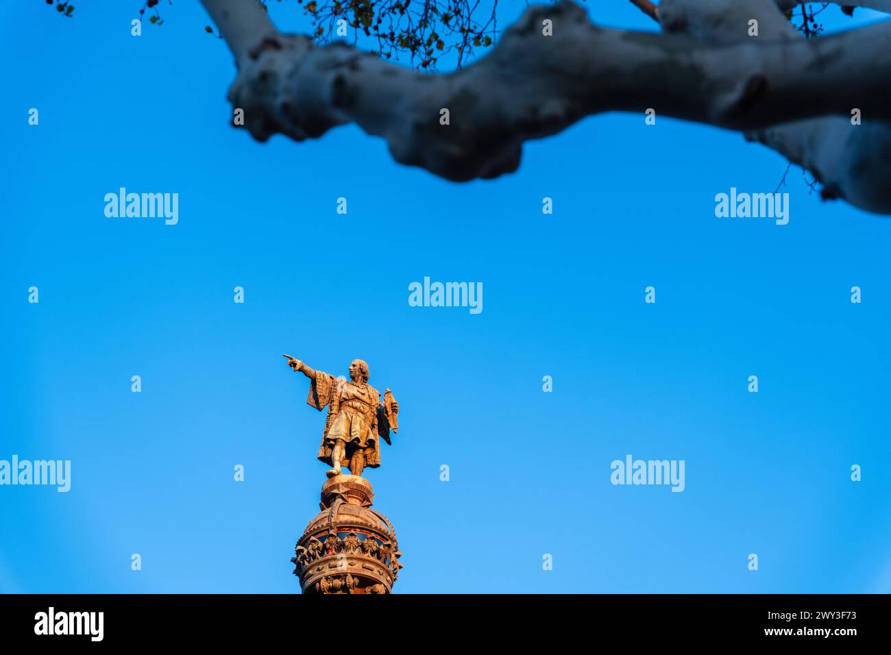 Columbus Column at the end of the Ramblas, Christopher Columbus points ...