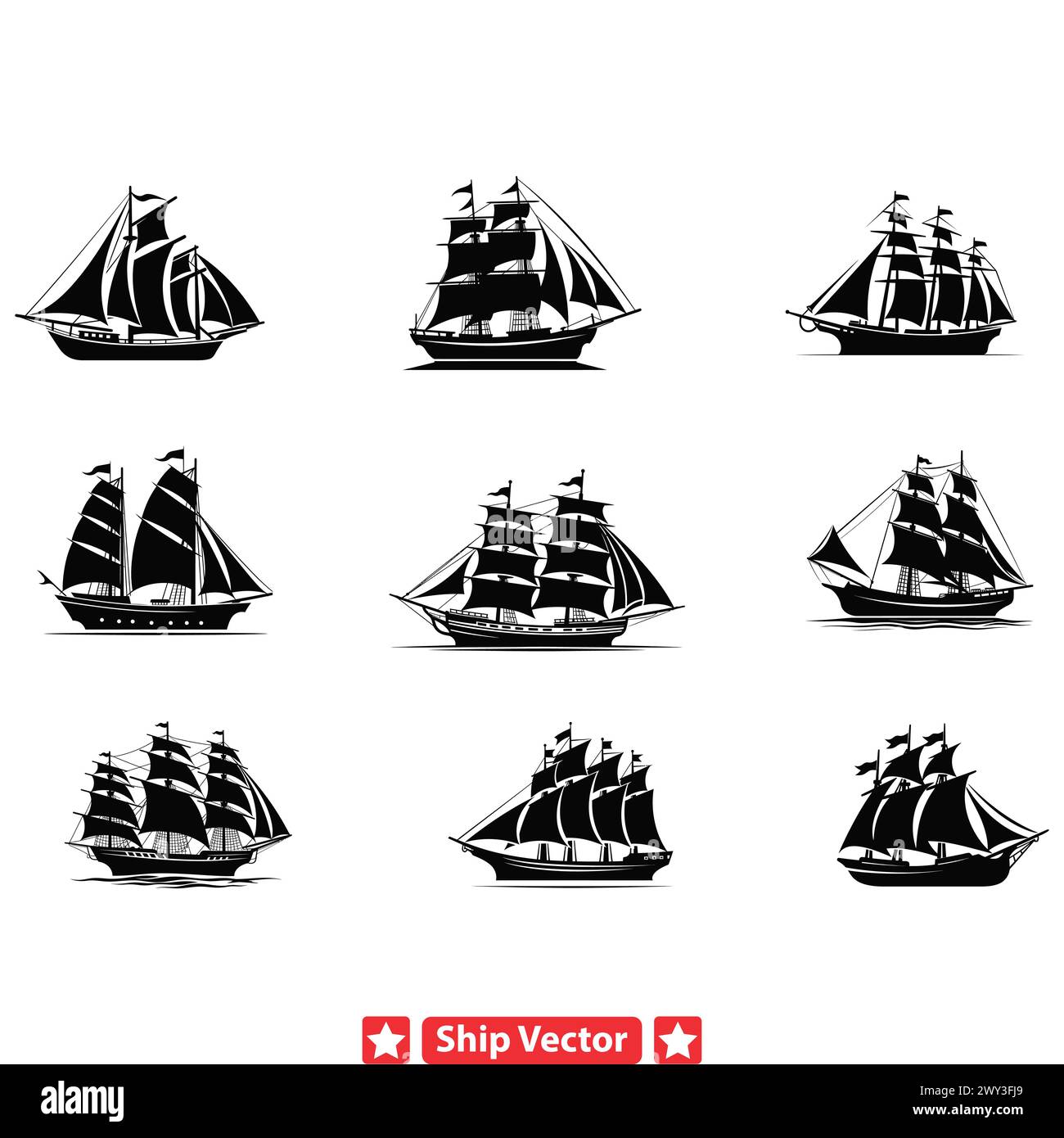 Sunset Regatta  Dynamic Ship Silhouettes Illuminated by the Golden Glow of Dusk Stock Vector
