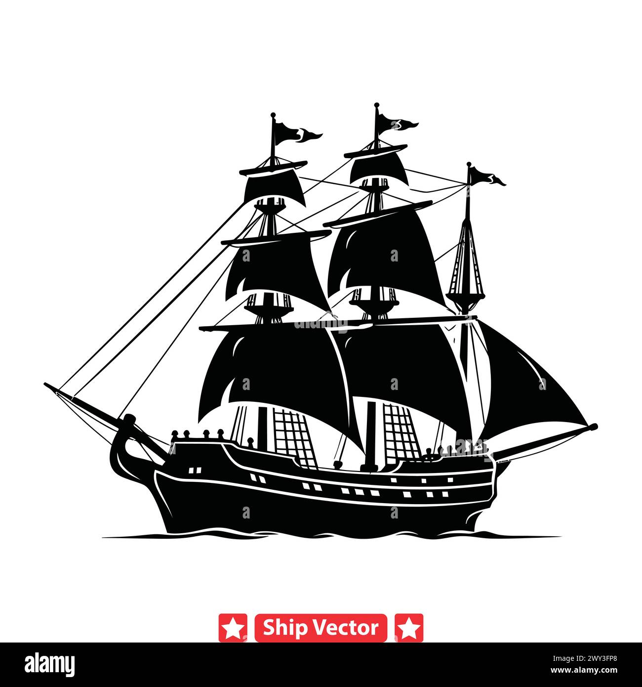 Ghost Ships  Eerie Silhouette Vectors Shrouded in Mystery and Maritime Folklore Stock Vector