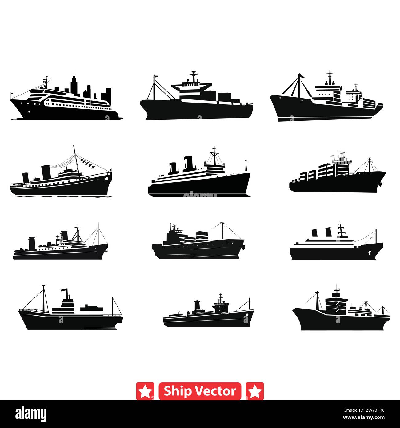 Ocean Guardians  Environmental Ship Silhouettes Advocating for Marine Conservation and Sustainability Stock Vector