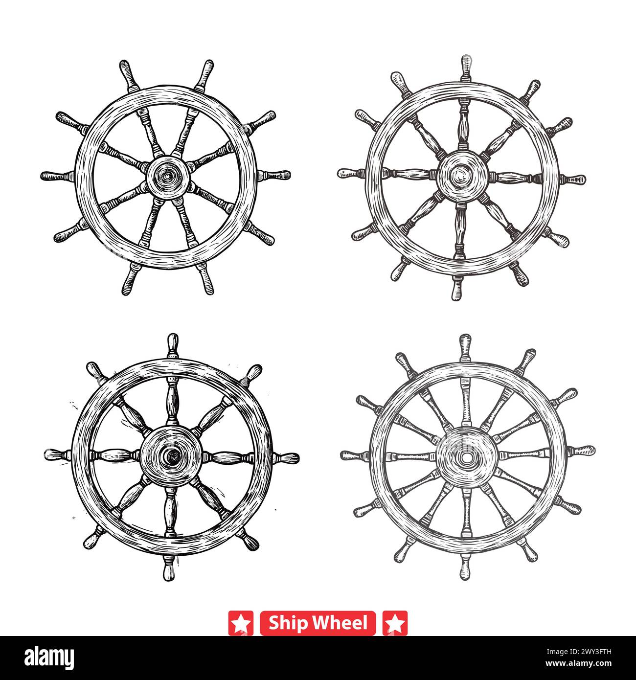 Marine Majesty Artistic Ship s Wheel Vector Silhouette for Ocean themed