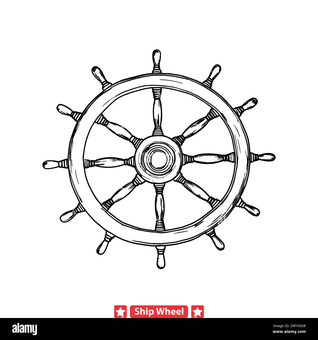 Oceanic Grandeur Detailed Ship Wheel Silhouette Symbolizing Maritime ...