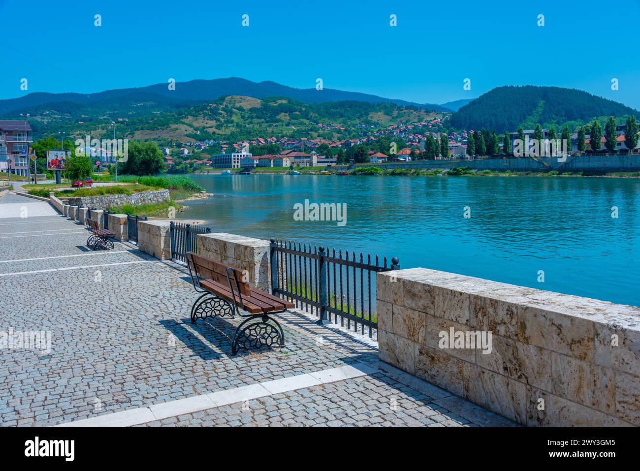 Panorama view of Visegrad town in Bosnia and Herzegovina Stock Photo