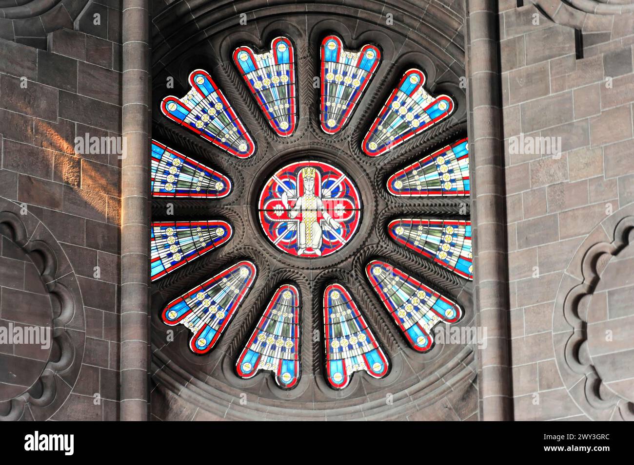 Speyer Cathedral, Illuminated rose window in a Gothic church, its colourful splendour reflected in the interior, Speyer Cathedral, Unesco World Stock Photo