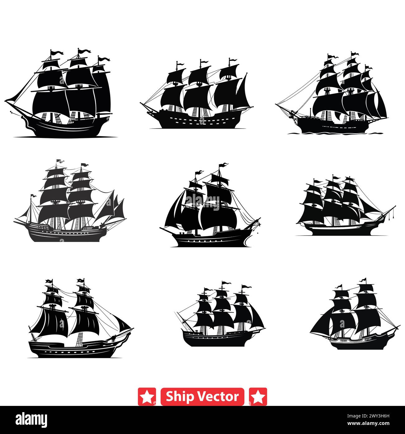 Stormy Seas  Intense Ship Silhouettes Evoking the Fury and Majesty of Nature s Power Stock Vector