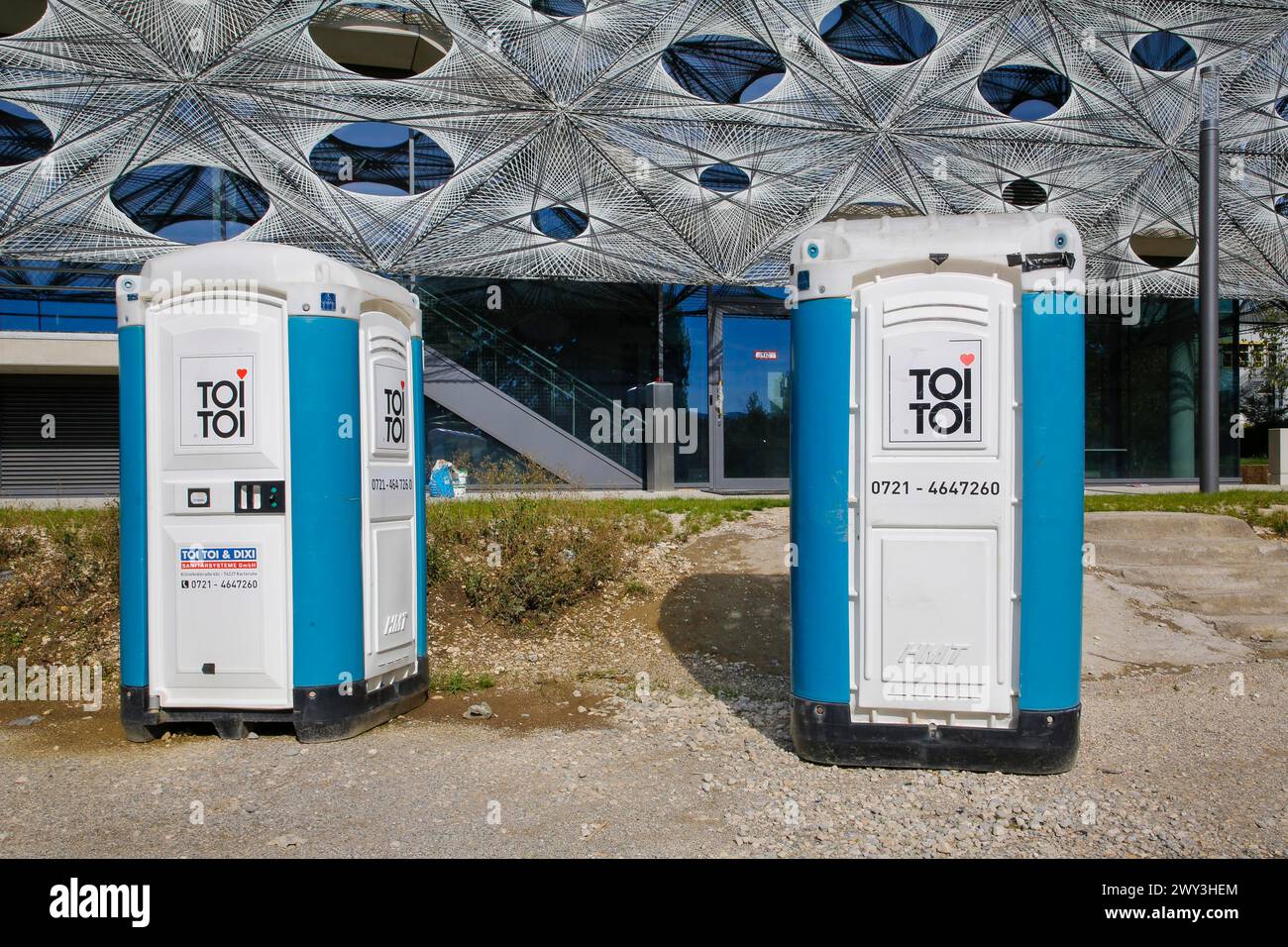 Construction site toilet, sanitary facility, toilet, mobile toilet, TOI TOI, Dixi, DIXI, zero zero, Reutlingen University site, Reutlingen Stock Photo