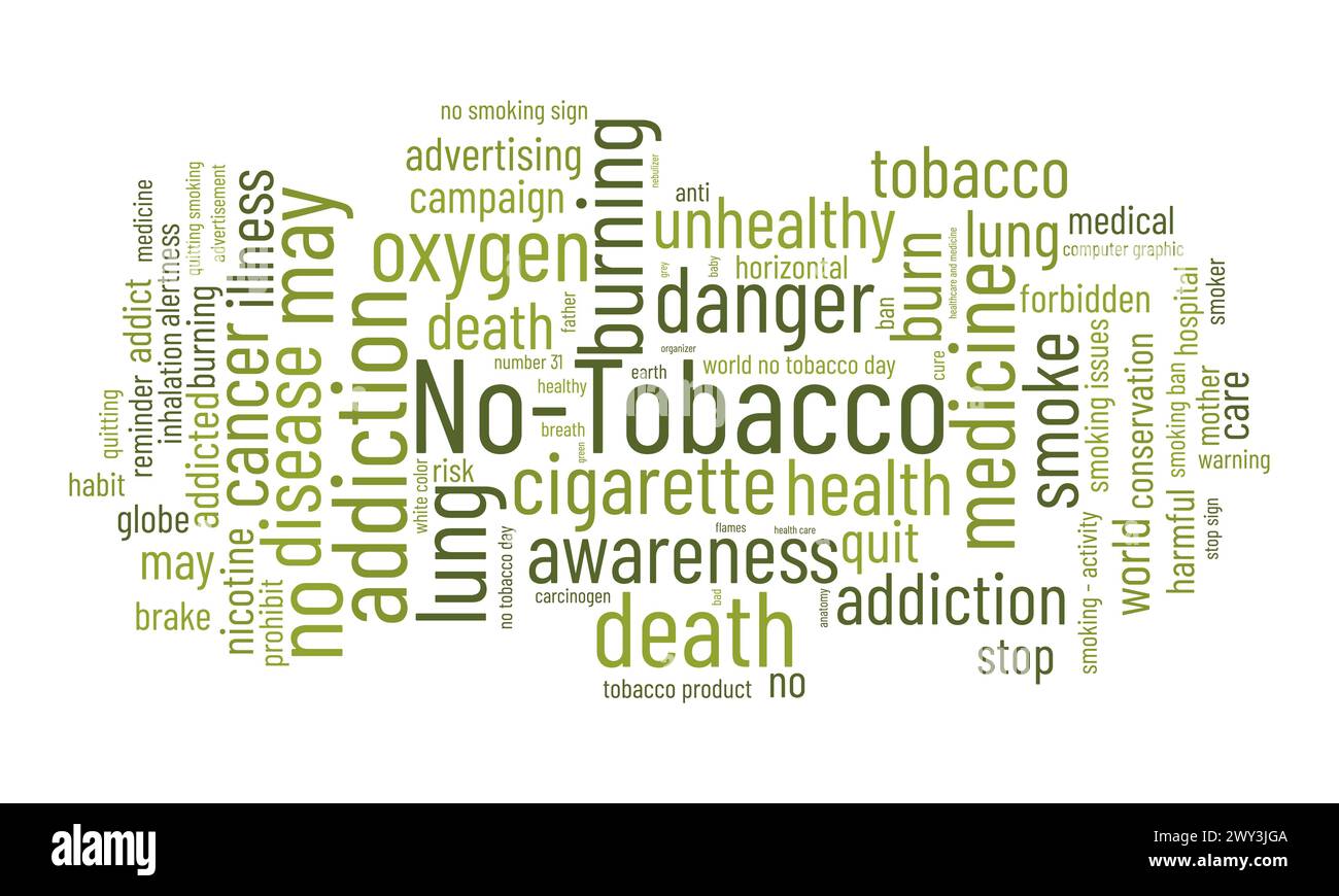 No-Tobacco word cloud template. Health awareness concept vector background. Stock Vector