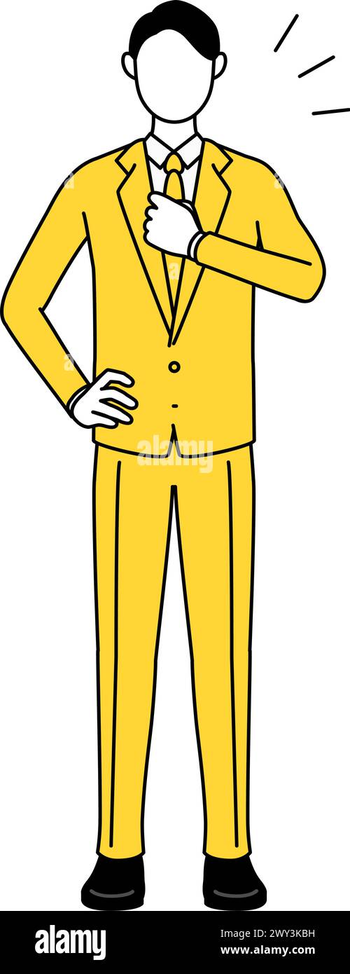Simple line drawing illustration of a businessman in a suit tapping his chest. Stock Vector