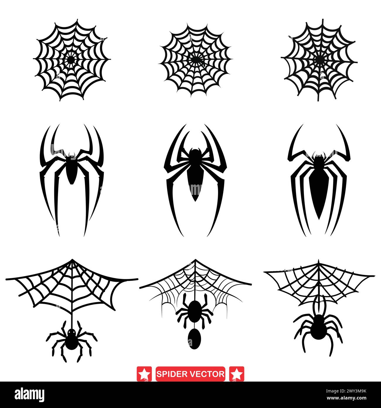 Eight Legged Marvels  Unique Spider Vector Graphics for Designers Stock Vector
