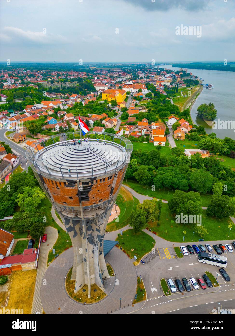 Aerial view of the water tower in Croatian town Vukovar Stock Photo