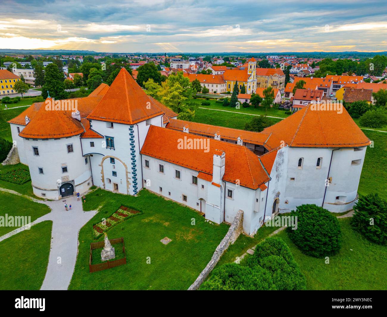 Aerial view of Croatian town Varazdin with white fortress hosting a town museum Stock Photo
