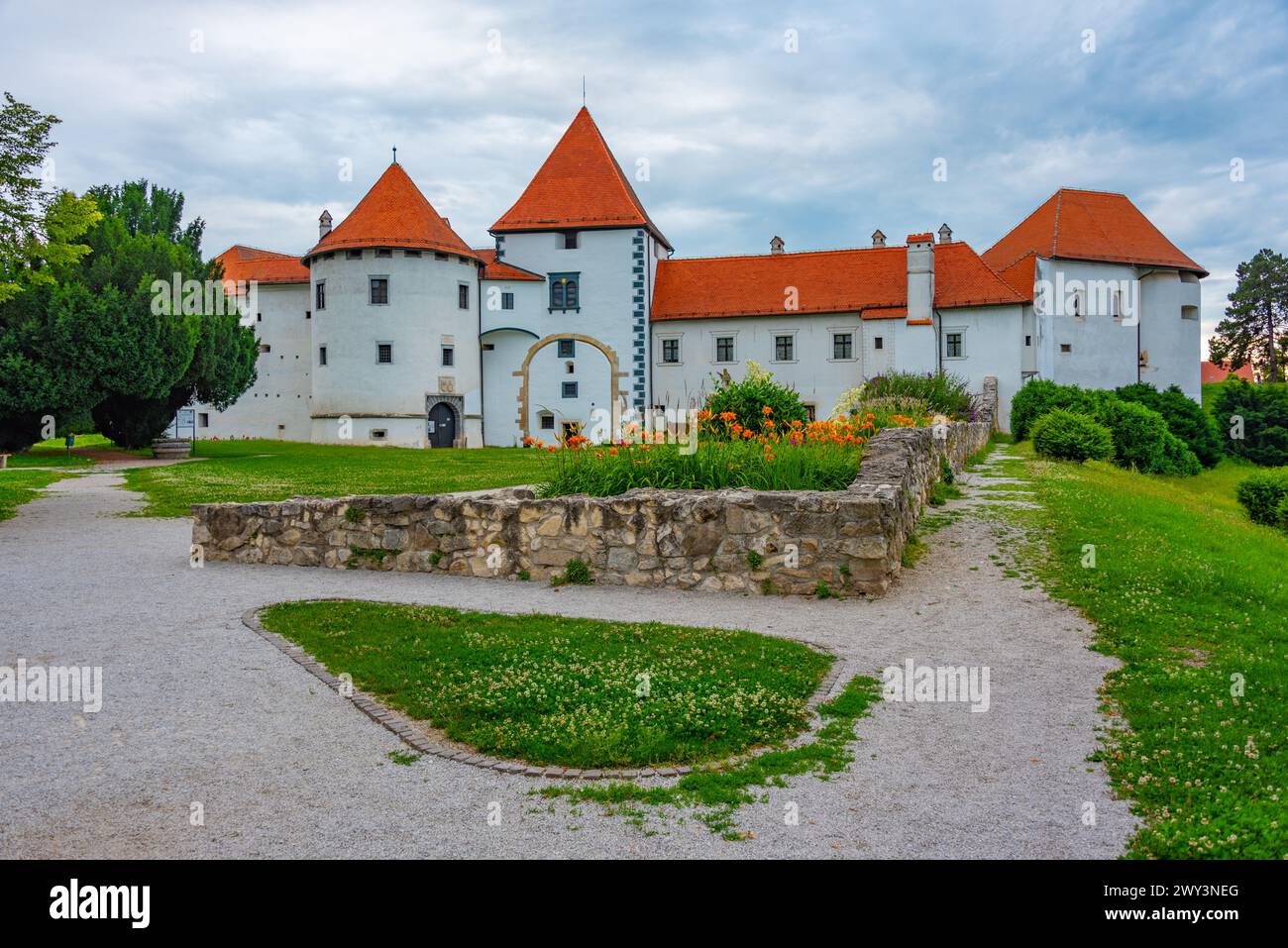 White fortress hosting a town museum in Croatian town Varazdin Stock Photo