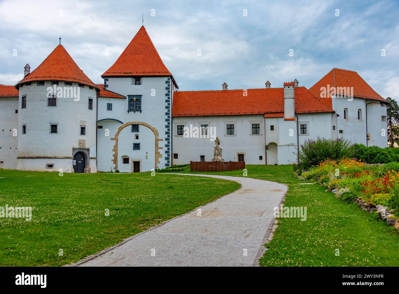 White fortress hosting a town museum in Croatian town Varazdin Stock Photo