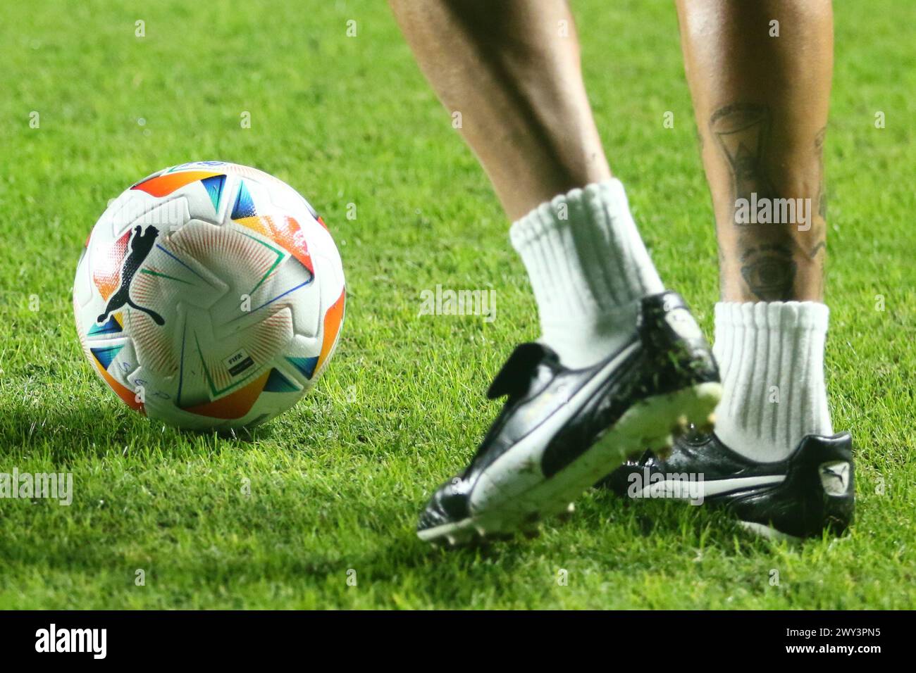 Buenos Aires, 03.04.2024: New official ball of Conmebol Libertadores Cup before the match for group F at Pedro Bidegain Stadium ( Credit: Néstor J. Beremblum/Alamy Live News Stock Photo