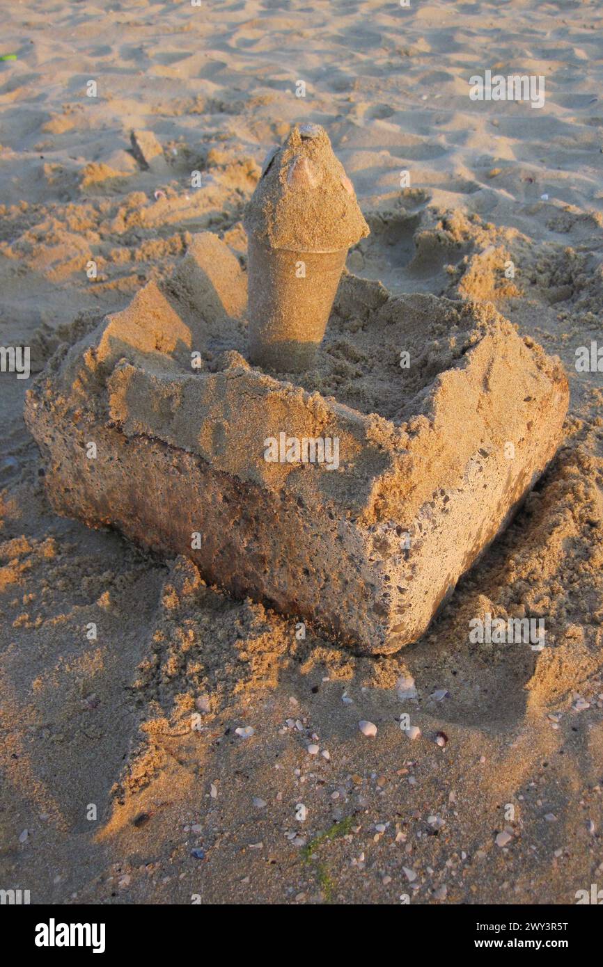 sand castle on the beach in the sunset Stock Photo - Alamy