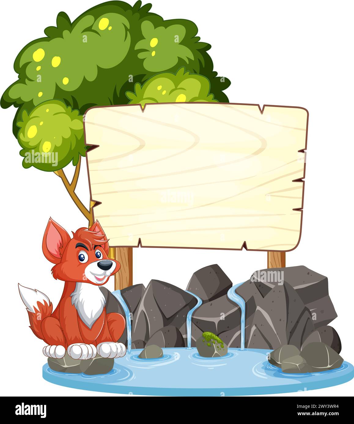 Cartoon fox sitting beside a blank signboard Stock Vector Image & Art