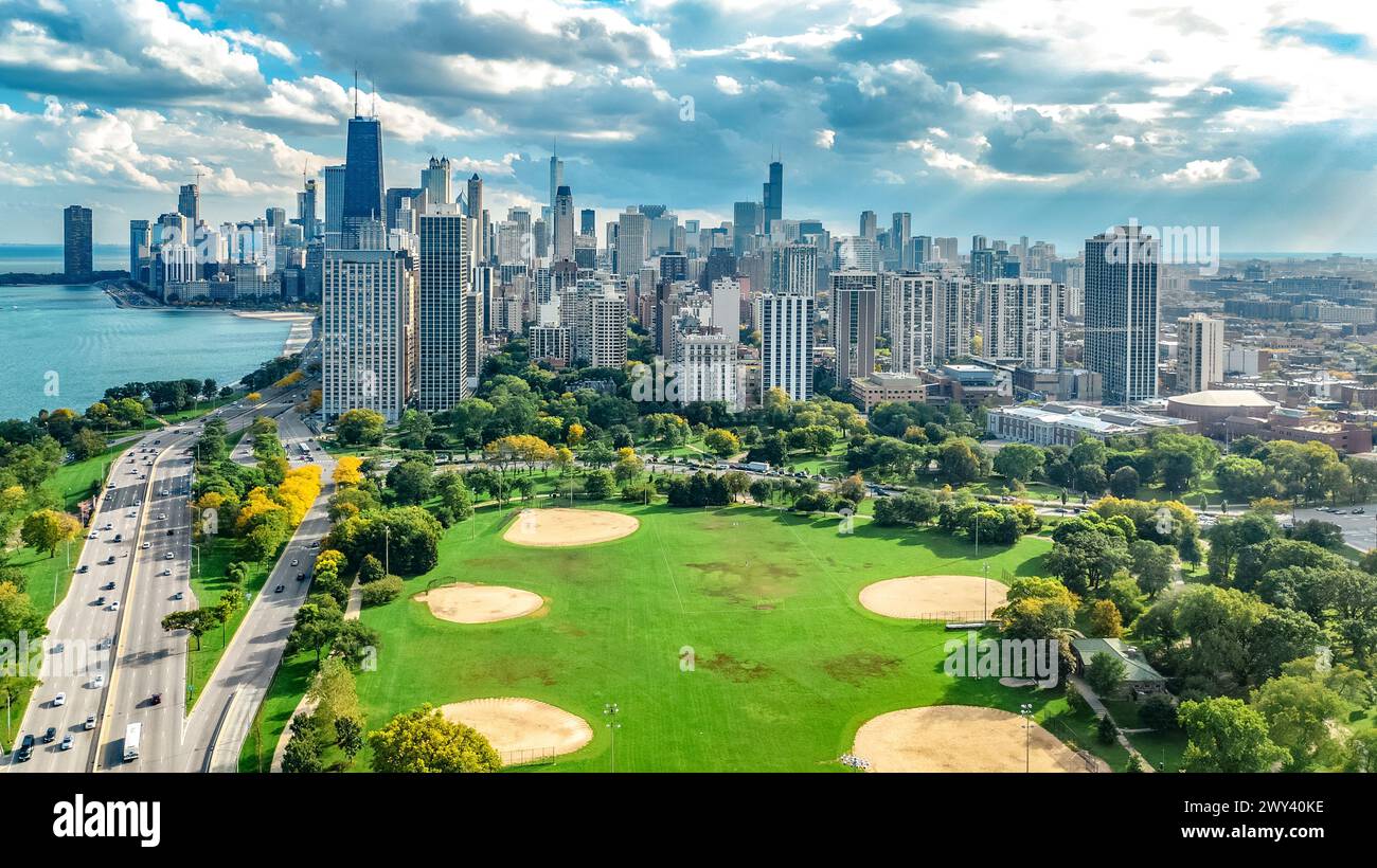 Aerial view chicago downtown lakefront hi-res stock photography and ...