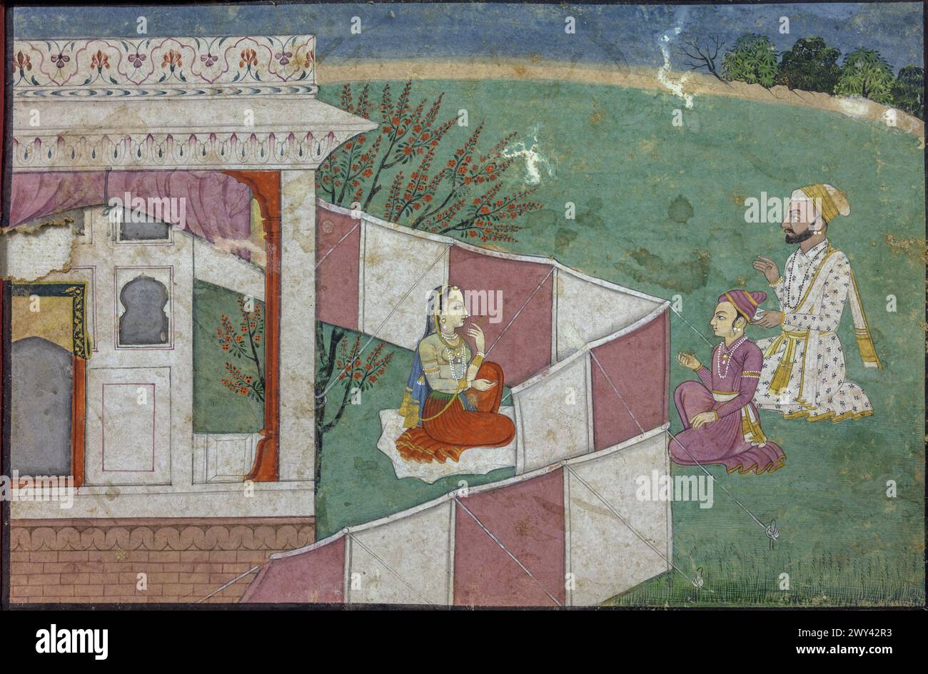 Painted Mica Indian Window Shutter From Rajasthan - 18thC Painted Mica Indian Window Shutter From Rajasthan - 18thC
