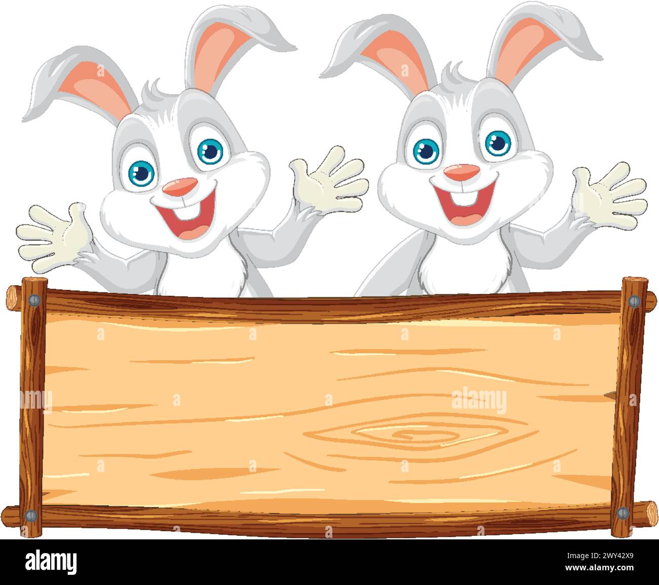 Two cartoon rabbits holding a blank wooden sign Stock Vector Image ...