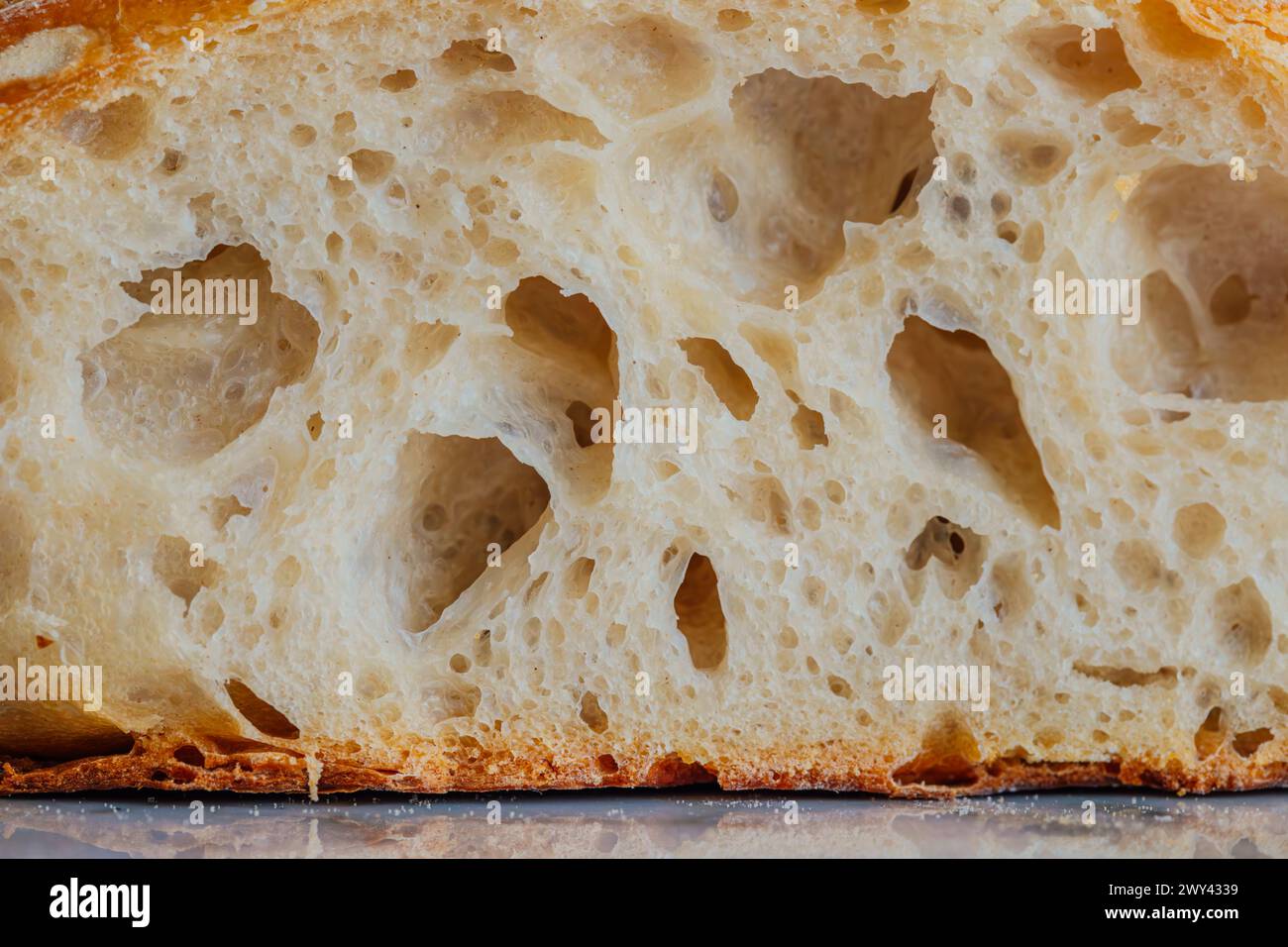 close up of inside of sourdough bread loaf Stock Photo