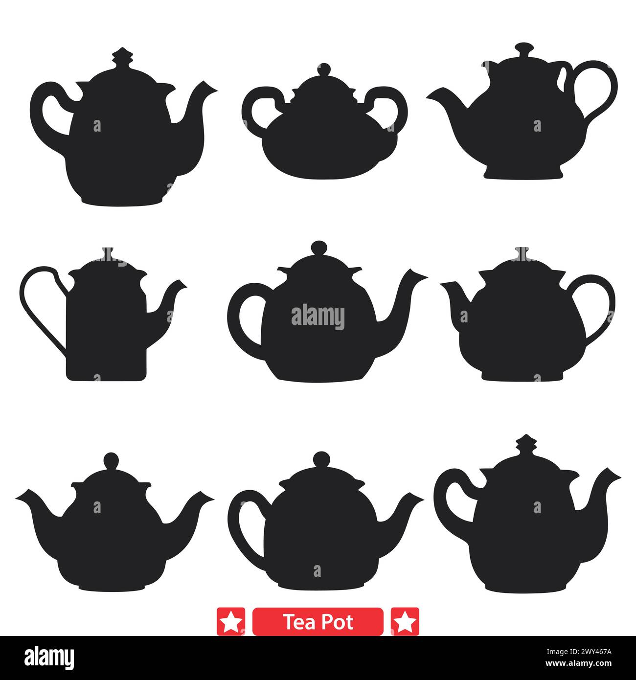 Quaint Tea Pot Collection  Vintage Inspired Vector Silhouettes Stock Vector