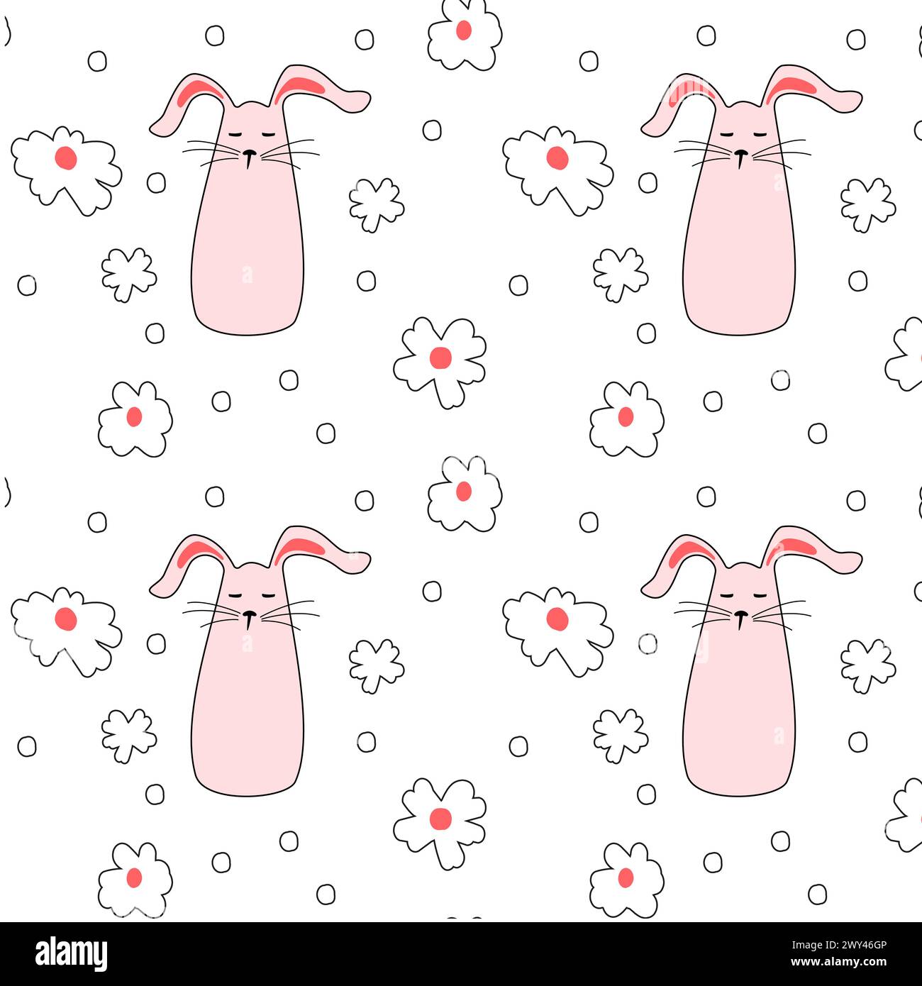 Seamless pattern with pink bunnies with flowers. Easter bunnies for ...