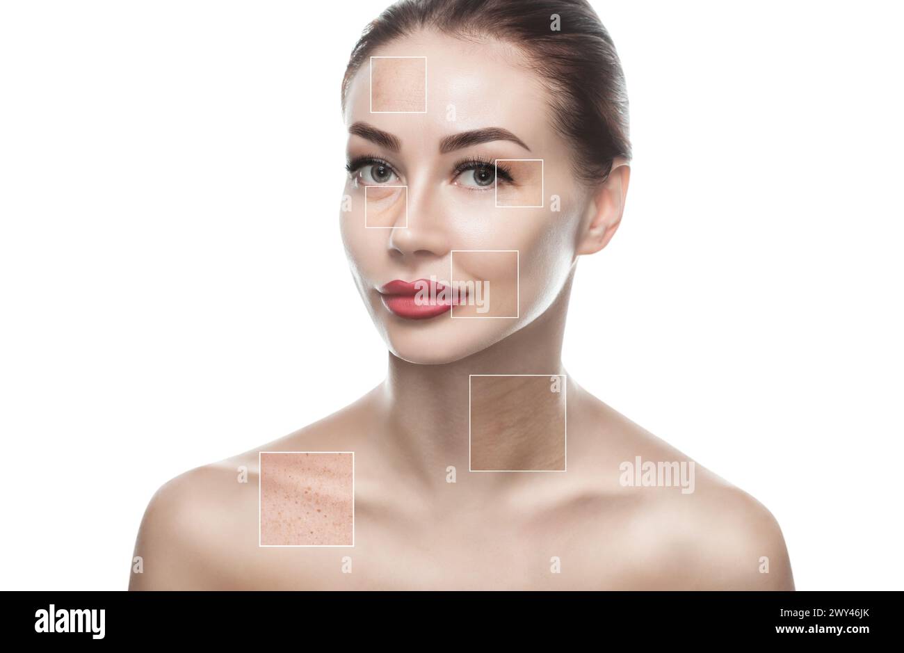 Portrait of a beautiful woman on a white background, on the face are