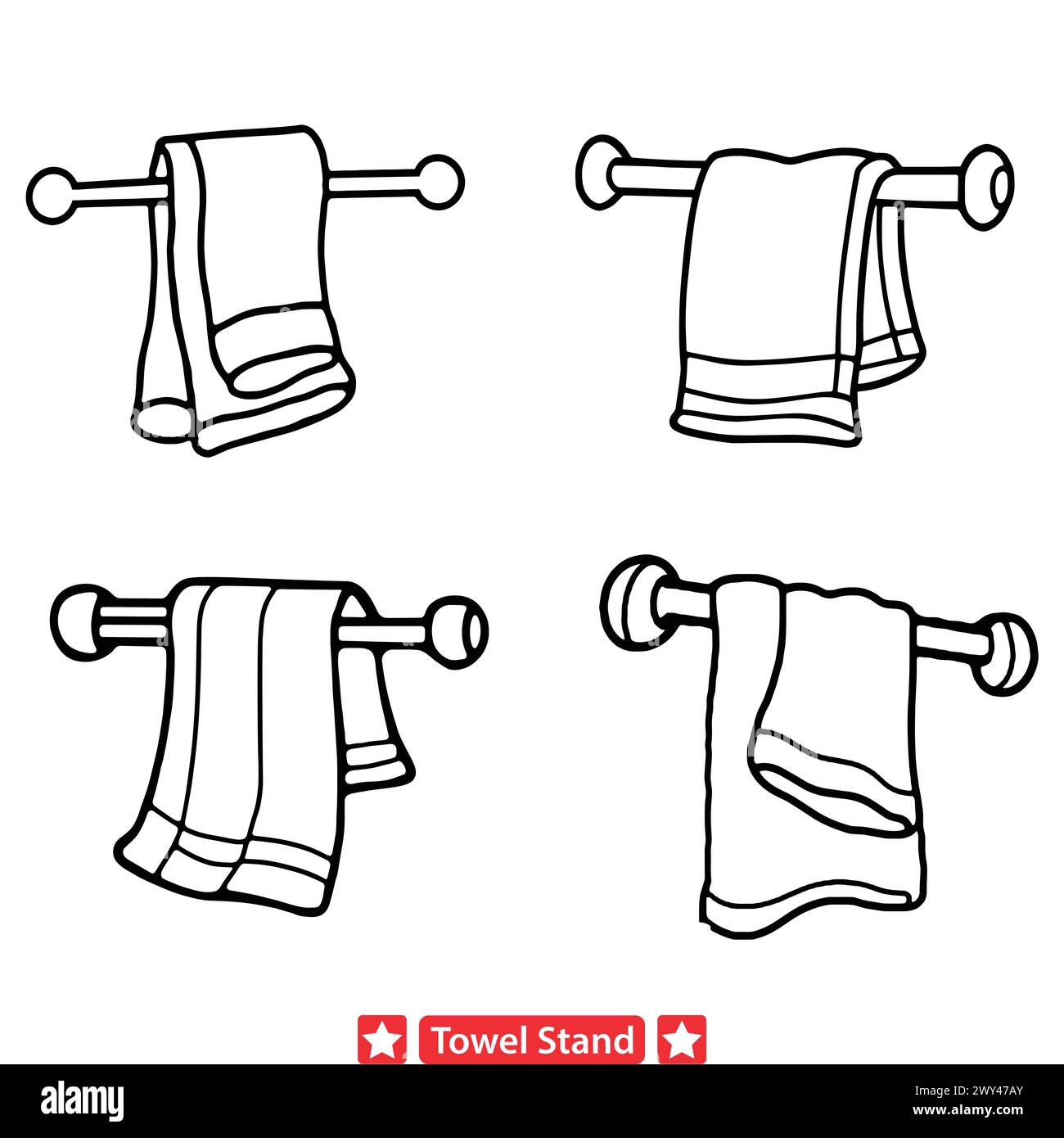 Elegant Towel Stand Vector Silhouette Collection for Bathroom Decor