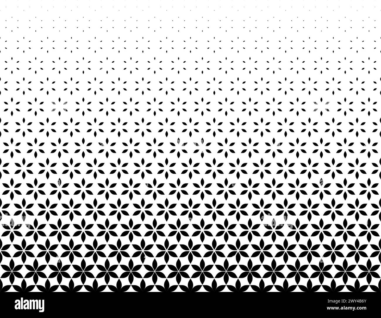 Geometric pattern of black figures on a white background.Seamless in one direction.Option with a Average fade out.Ray method.Two rounded corners Stock Vector