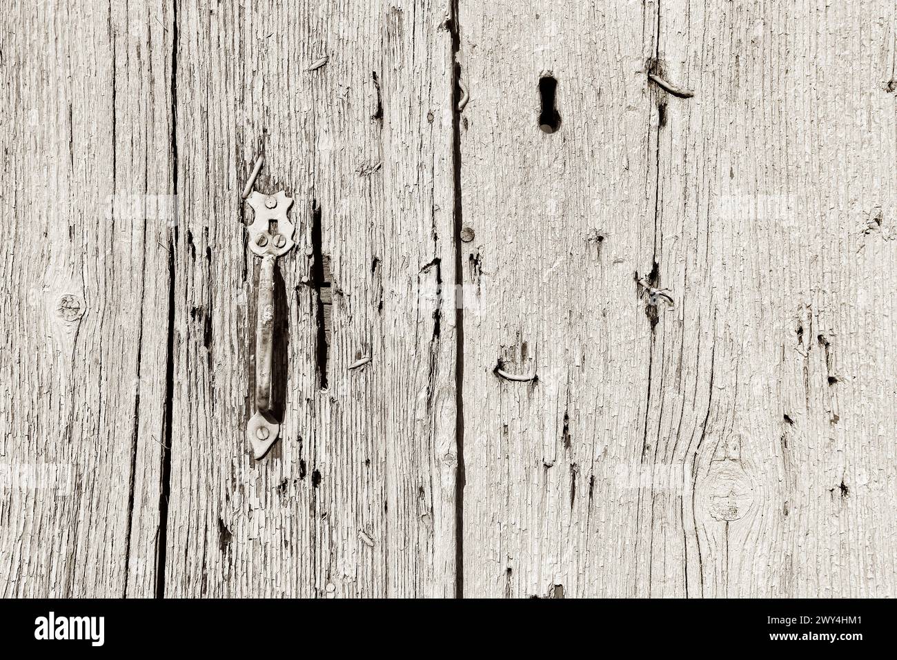 Texture of very old wooden door with handle Stock Photo