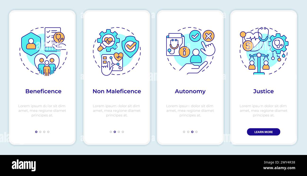 Principles of bioethics onboarding mobile app screen Stock Vector