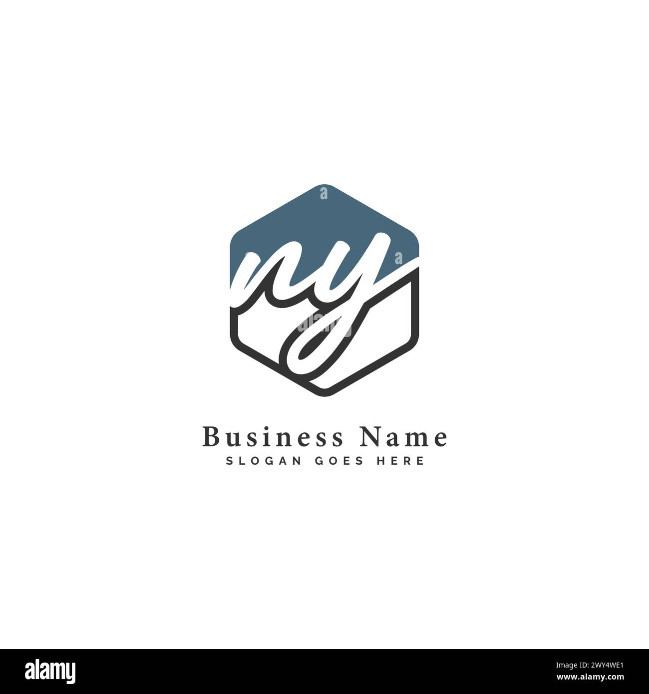N, Y, NY Initial letter handwritten, Alphabet NY signature Icon in hexagon shape Stock Vector