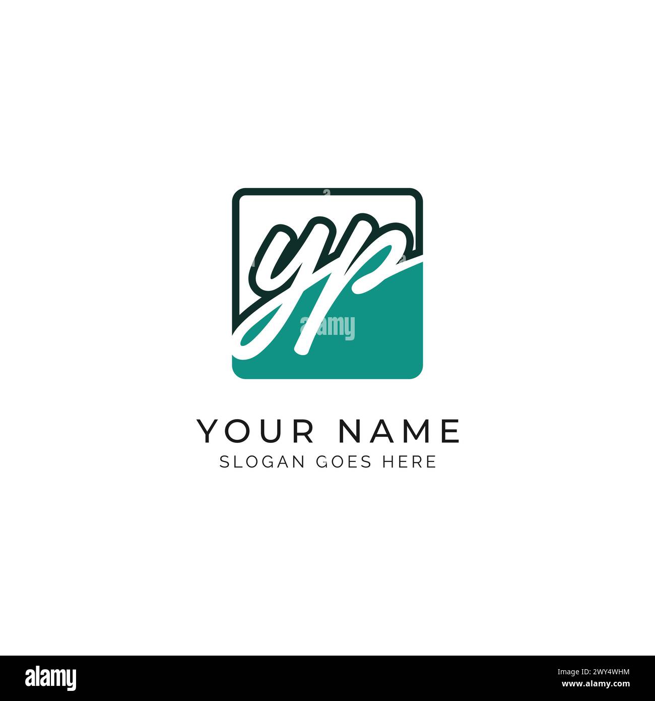 Y, P, YP Initial letter handwritten, Alphabet YP signature Icon in square shape Stock Vector