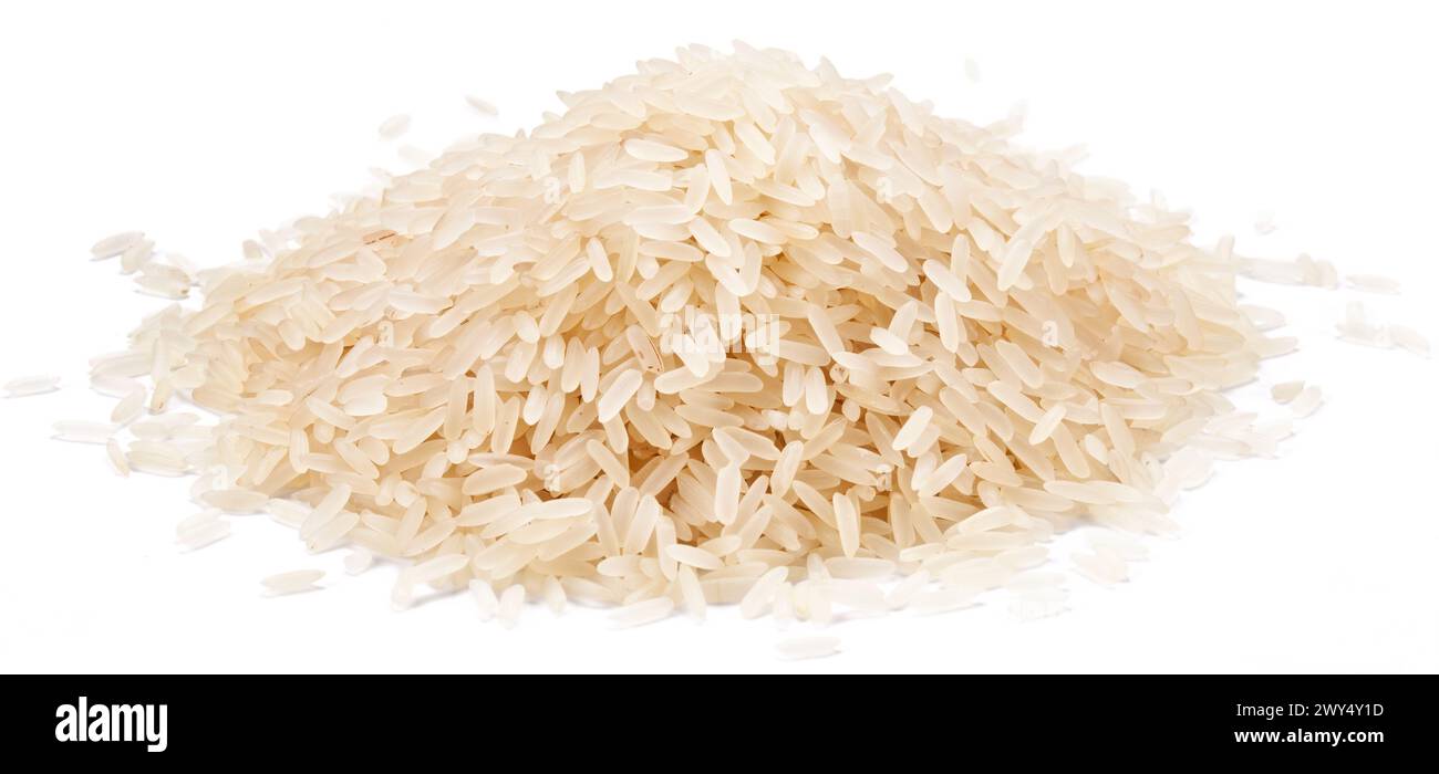 Local Rice Heap White rice. Heap of long raw rice isolated on white background Stock ...