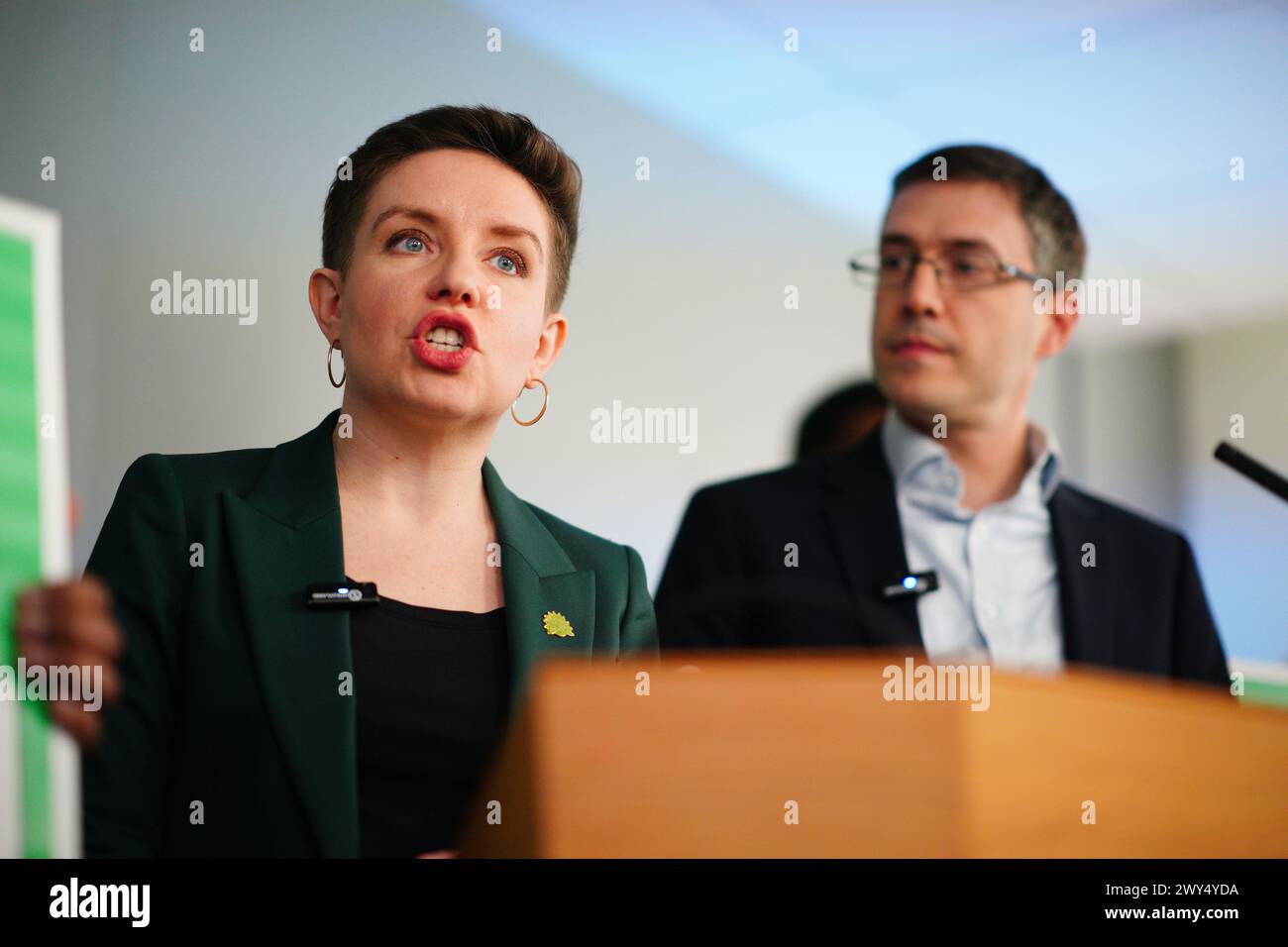 Green Party co-leaders Carla Denyer and Adrian Ramsay speak at their ...