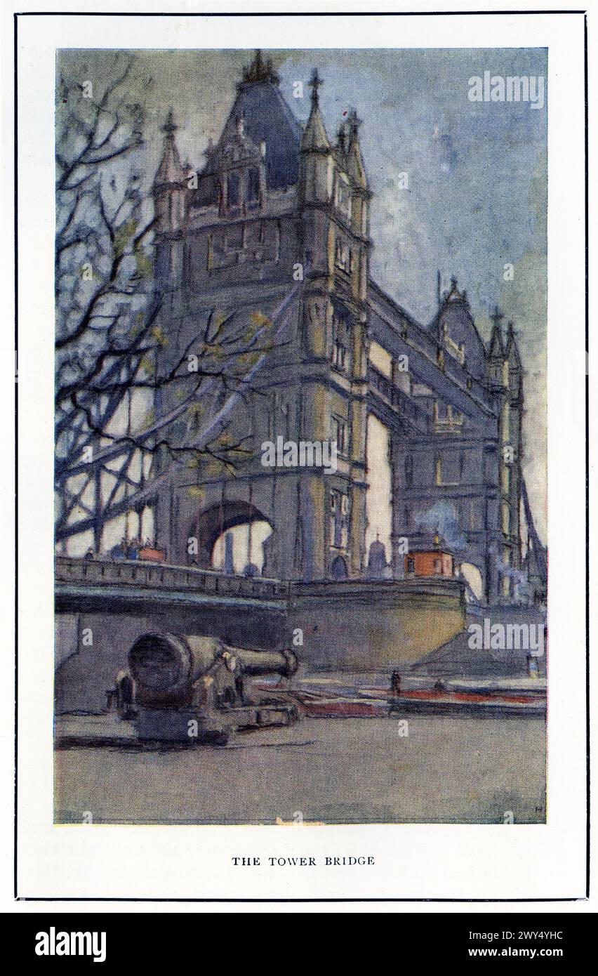 watercolour by Horace Mann Livens (1862-1936) of The Tower Bridge, London , circa 1926 Stock Photo
