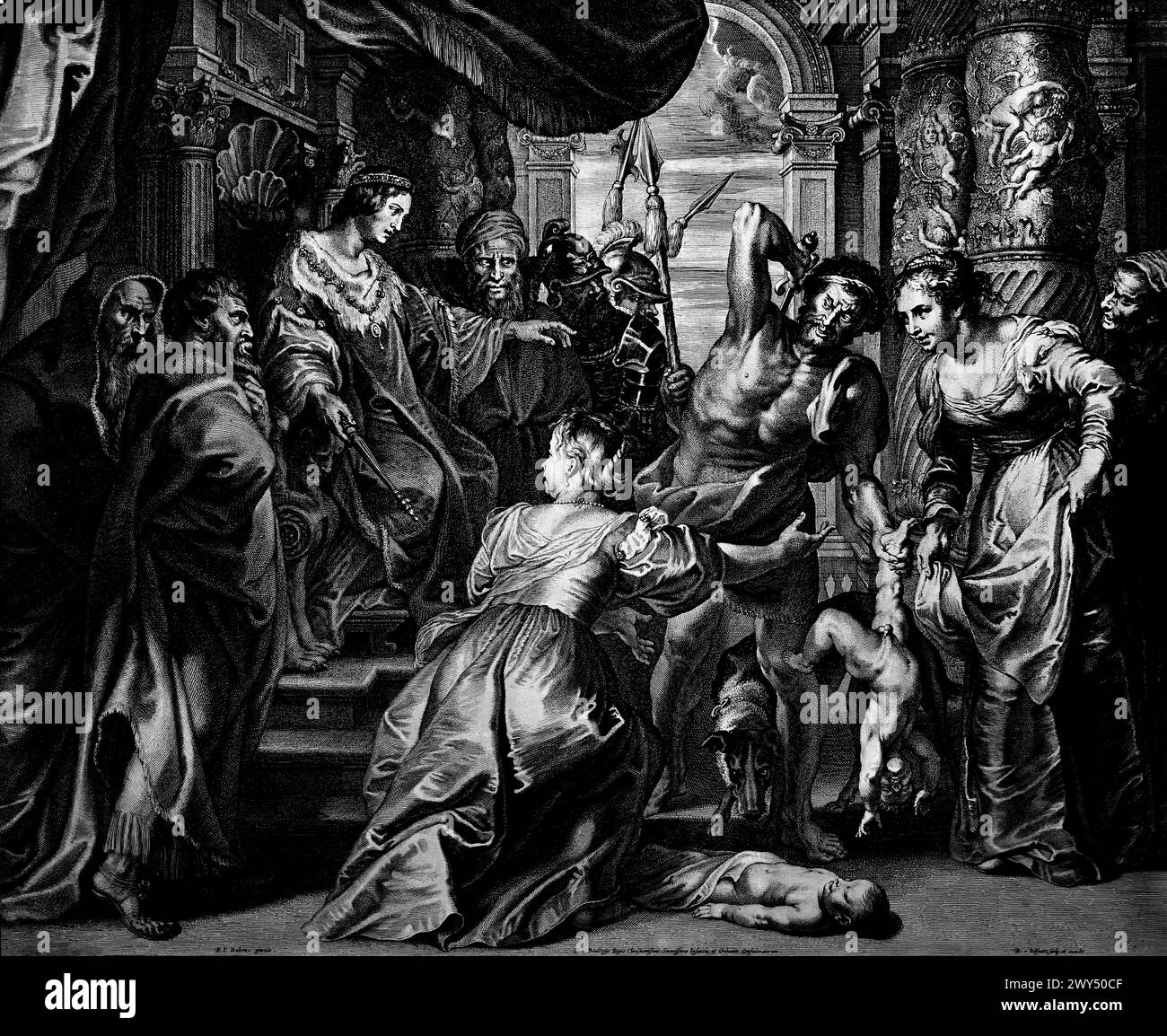 THE JUDGMENT OF SOLOMON 1628-1633 by  Boetius à Bolswert - Boetius Adamsz Bolswert, Bodius,. 1585 – 1633, Flemish engraver of Friesland origin, He worked with the artists Peter Paul Rubens,  Royal Museum of Fine Arts,  Antwerp, Belgium, Belgian. Stock Photo