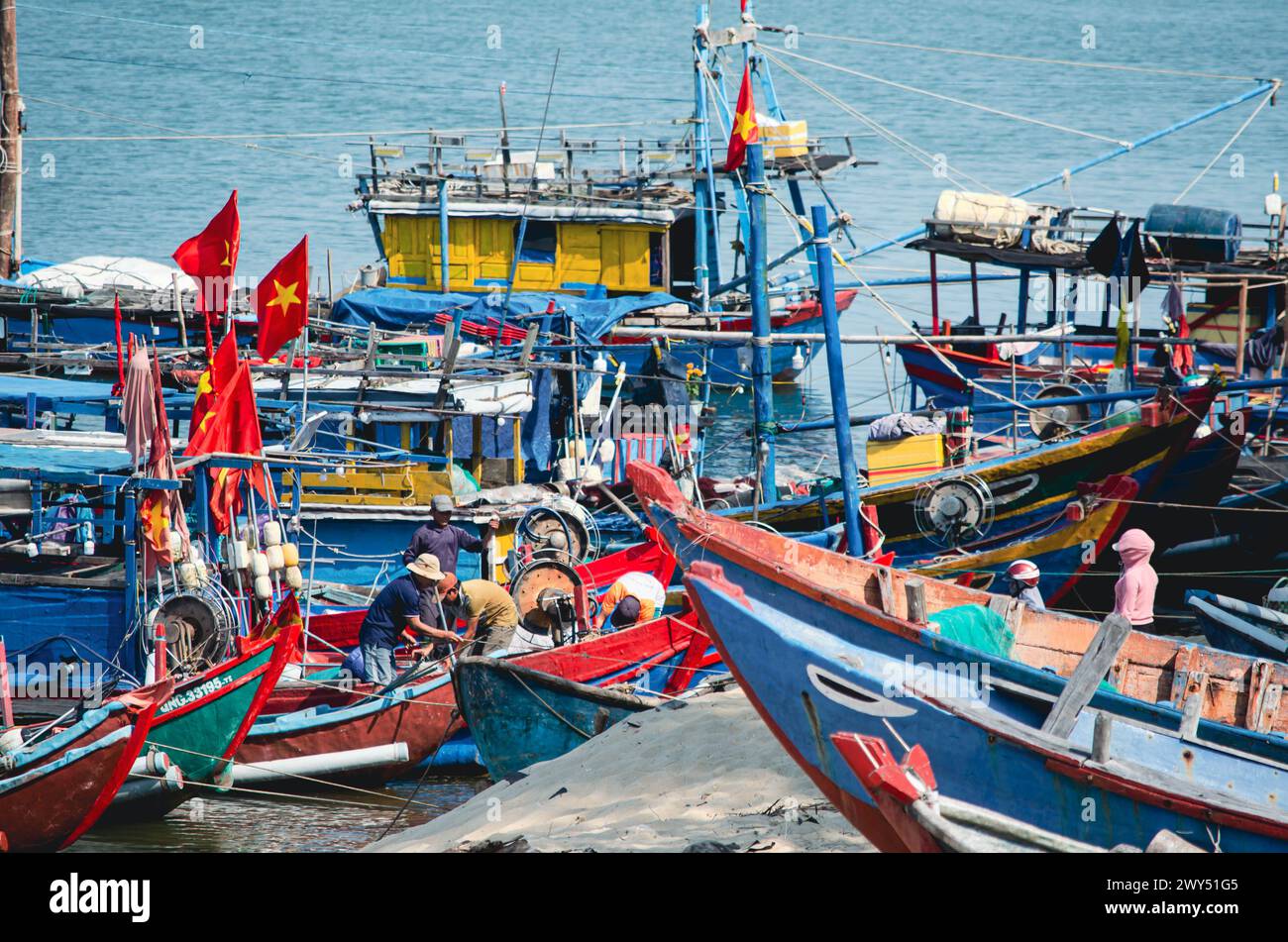 A peaceful scene of everyday life of Vietnamese fishermen, traditional ...