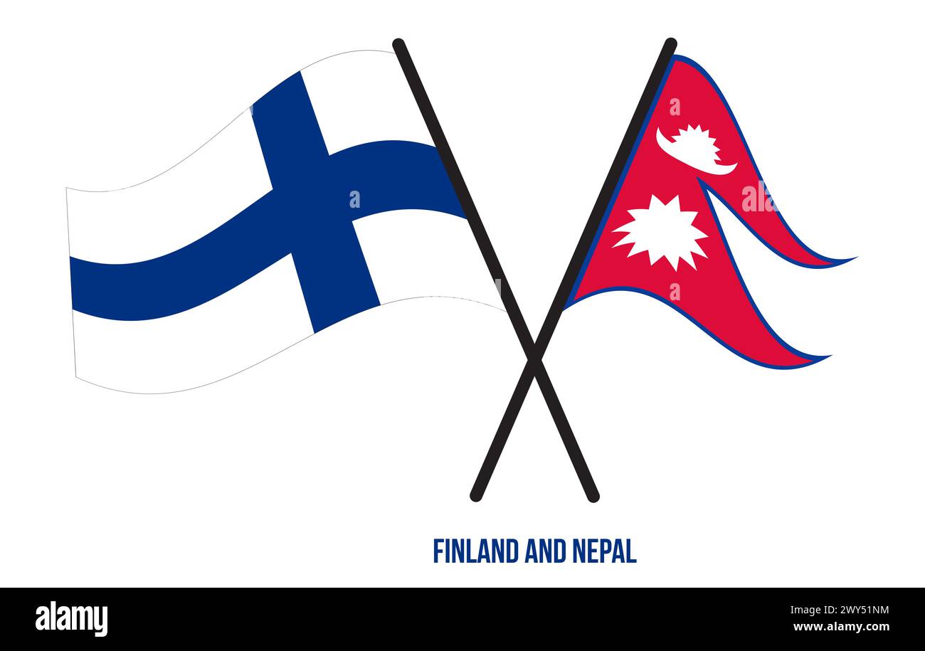 finland-and-nepal-flags-crossed-and-waving-flat-style-official