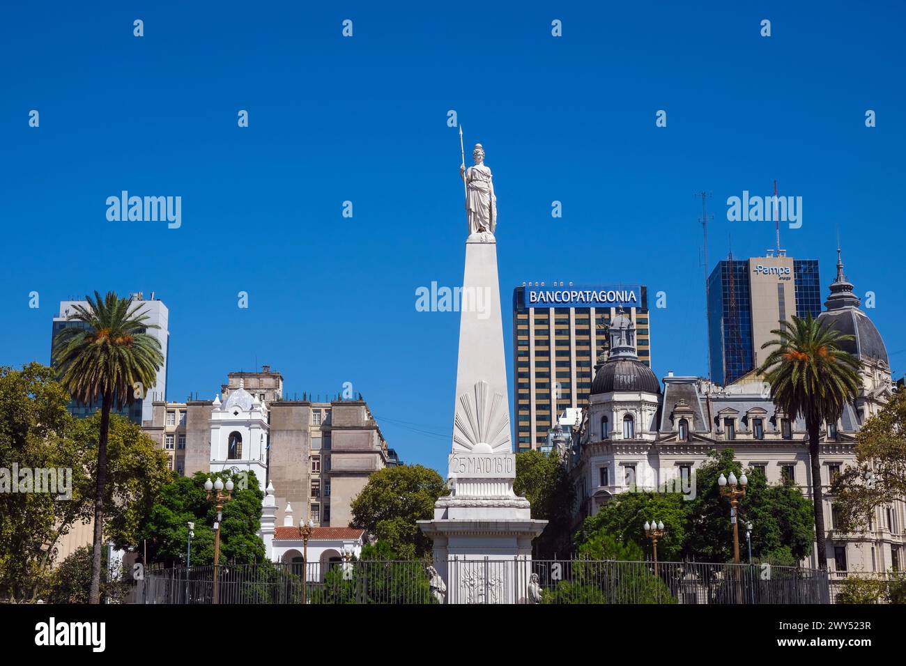 Buenos Aires, Argentina - Plaza de Mayo, this square is not only the heart of the city, but also the political centre of Argentina. The Piramide de Ma Stock Photo